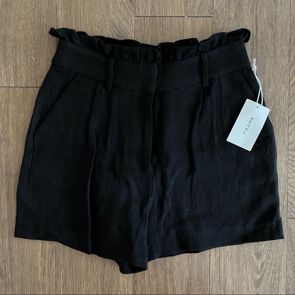 Frame NWT black linen paper bag shorts - Picture 4 of 5